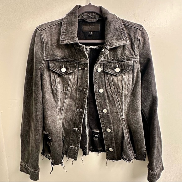 Blank NYC Thrill Seeker Peplum Distressed Black Charcoal Denim Jacket Sz S - Picture 8 of 13